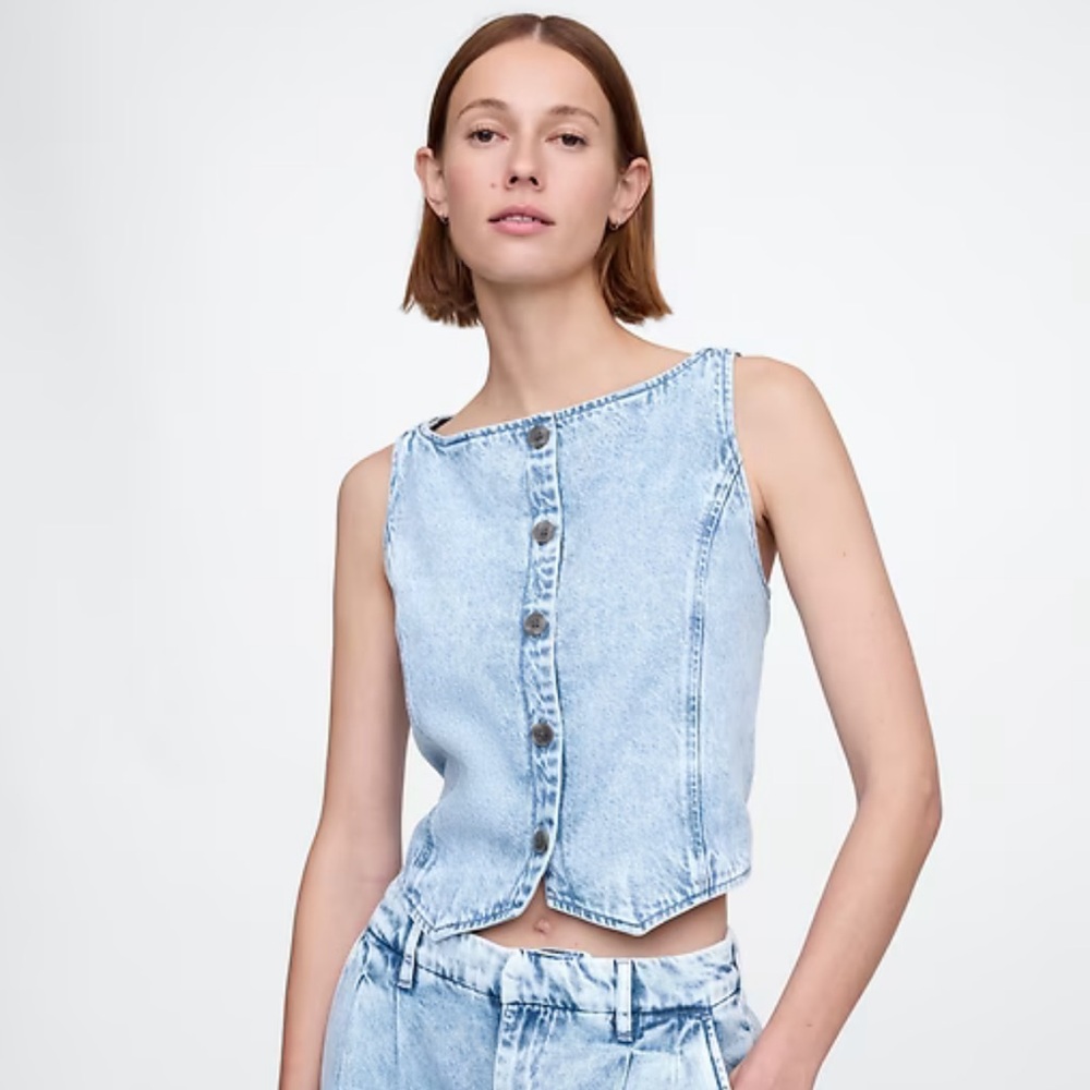 Brand NWT Gap Denim Button Up Cropped Vest Cotton Blend XL